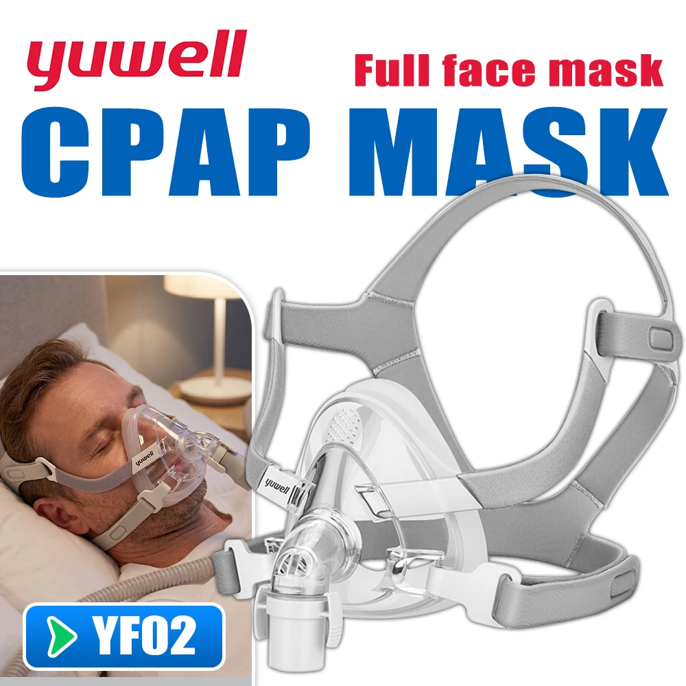 YuWell YF-02 CPAP-Maske mit Kopfbedeckung, Vollmaske, automatische CPAP APAP BIPAP für medizinische Luftatmungsmaschine, Schlafapnoe, Anti-Schnarchen Image