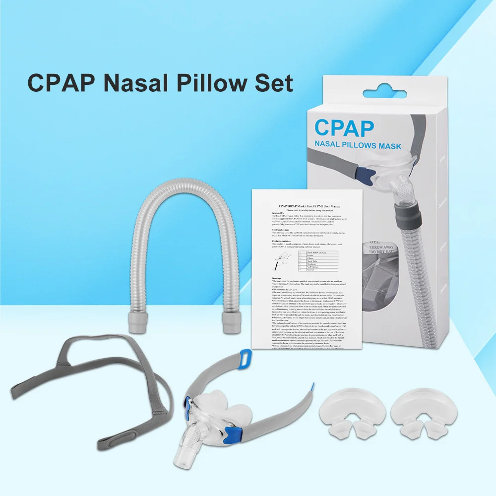 Cpap Nasenkissen-Maske, universelle Schlafapnoe-Nasenmaske mit Kopfbedeckung für Cpap und Bipap-Maske mit S/M/L, 3 Größen Silikonkissen Image
