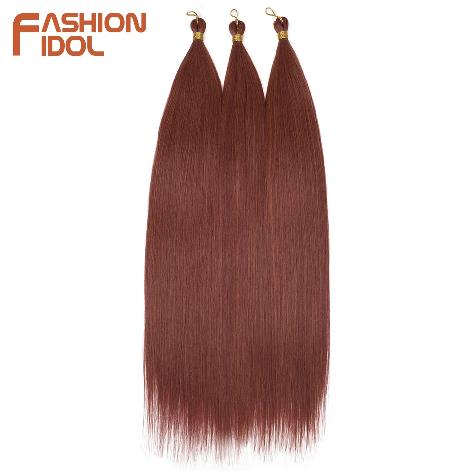 FASHION IDOL 28 Zoll 300 g glattes Haar synthetische Häkelzöpfe Haar Flechten Haarbündel Ombre Orange Häkelhaarverlängerungen Image