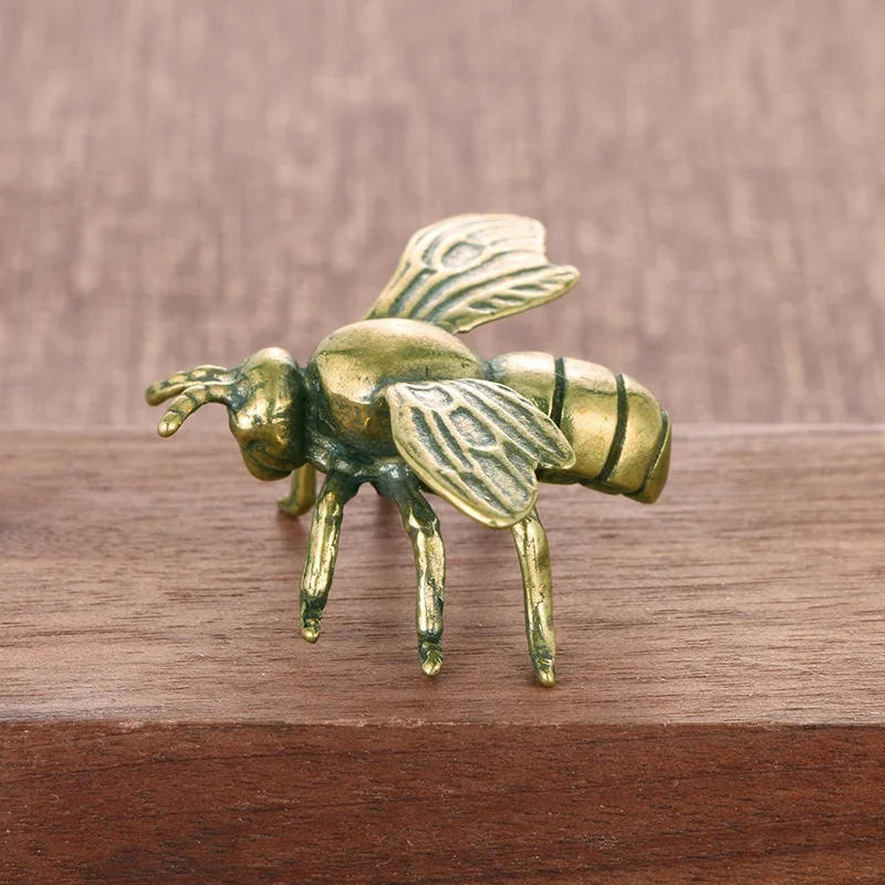 Solide Messing Insekt Honigbiene Figuren Miniaturen Tee Haustier Lustige Käfer Handwerk Sammlung Desktop Kleine Ornamente Hause Dekorationen