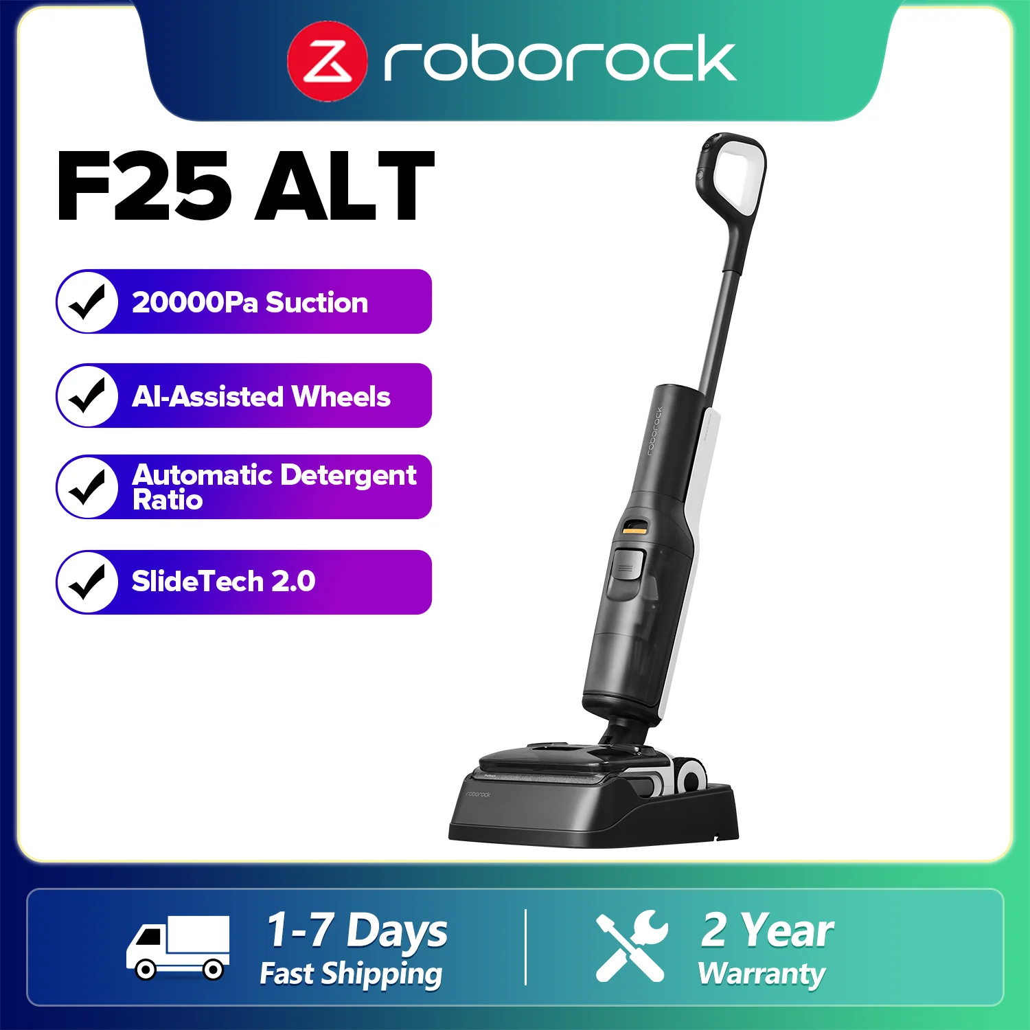 Roborock F25 ALT Akku-Nass- und Trockensauger, 20.000 Pa Saugleistung, mit KI-unterstützten Rädern, weniger als 1 mm Kantenreinigung Image