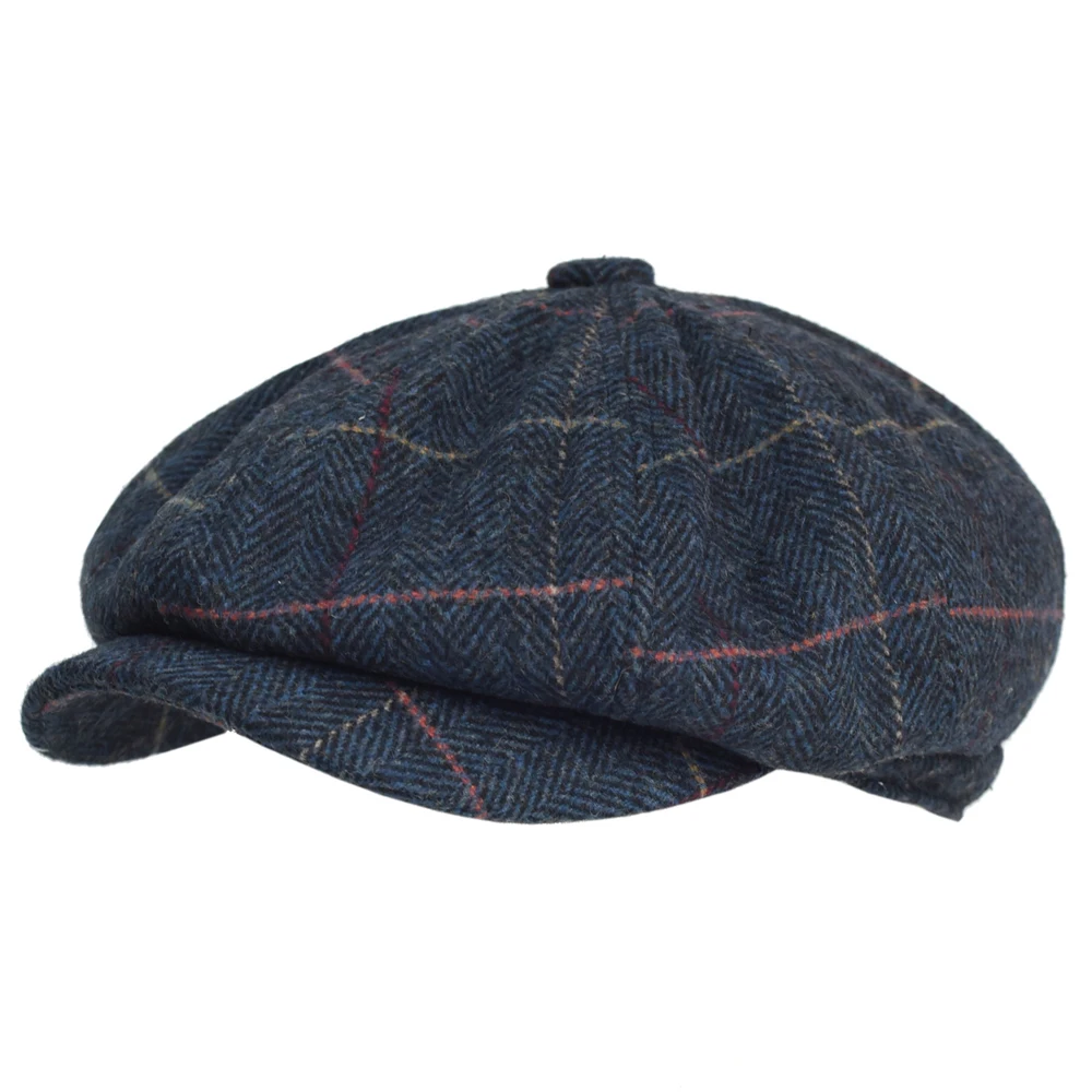 Herbst Winter Dicke Warme Wolle Fischgräten Newsboy Cap Männer Cabbie Baskenmütze Hüte Achteckige Hut Detektiv Hüte Retro Fahrer Flache Kappen Image