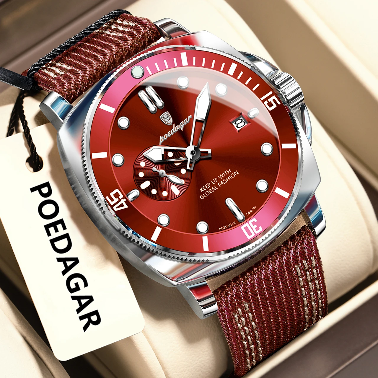 POEDAGAR Luxus Mode Männlichen Armbanduhr Leuchtende Wasserdichte Datum Uhren Für Männer Nylon Leder Quarz Business herren Uhr Reloj Image