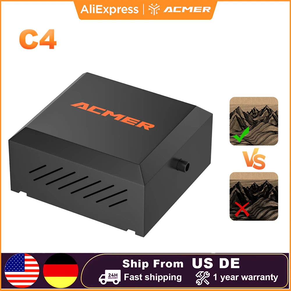 ACMER C4 Luftpumpe, 30 l/min, Luftluftstrom-Assistent-Kit, entfernt Rauch, Staub, einstellbares Luftunterstützungssystem für Lasergravurmaschine Image