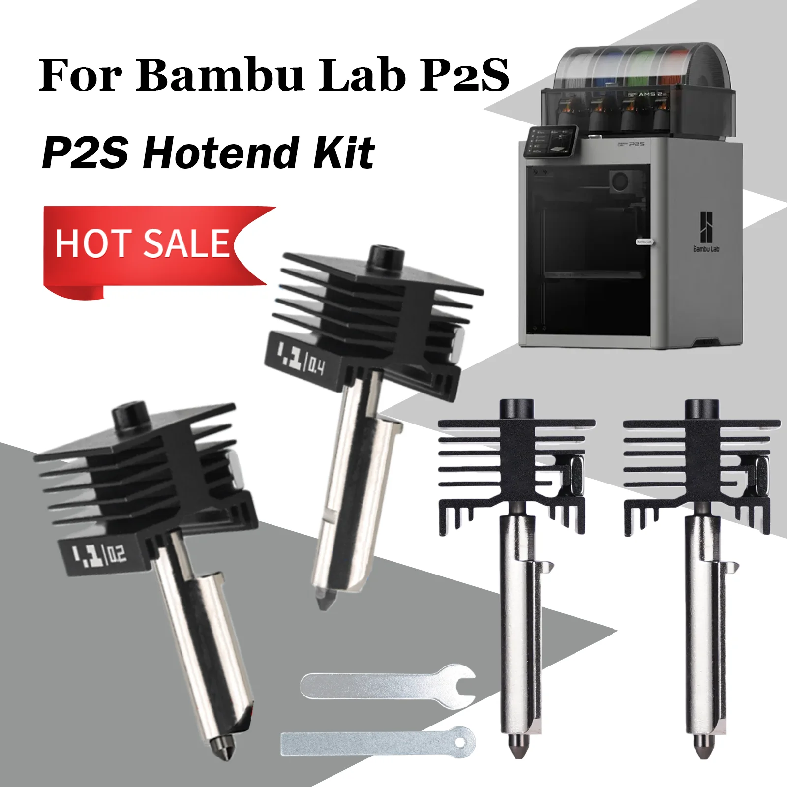Für Bambu Lab P2S Hotend 0,2/0,4/0,6/0,8mm gehärtete stahl düse Ersetzen Hot End Bambulab P2S H2S 3D Drucker Druckkopf Teile Image