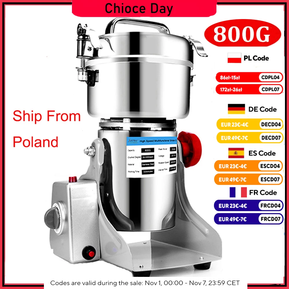 Teile Kostenloser Große Kapazität 800G 3000W Kräutermühle Kaffeemaschine Getreide Gewürze Mühle Medizin Weizen Mixer Trockenfuttermühle Image