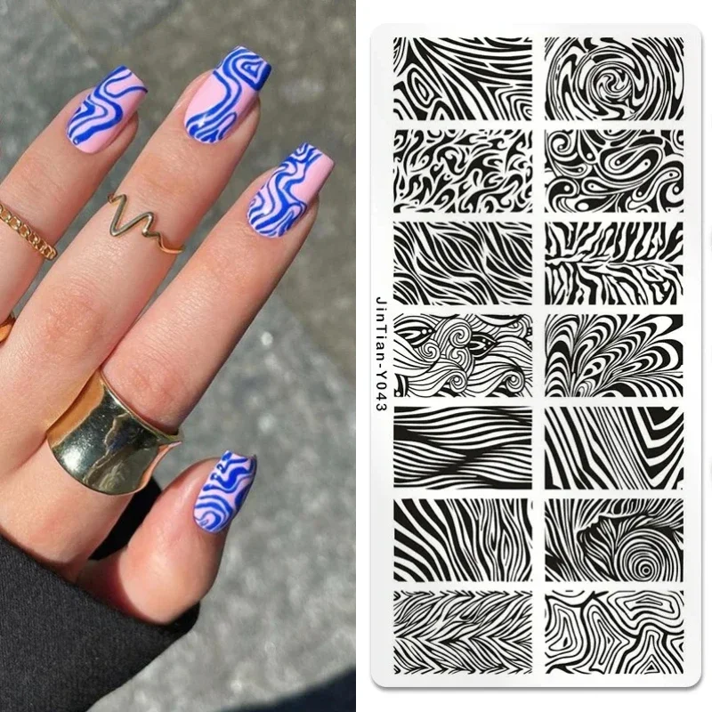 1Pcs Marmor Blühende Nagel Stanzen Platte Blatt Blume Linie Bild Nagel Stempel Vorlagen UV Gel Polnischen Druck Platte Werkzeuge Image