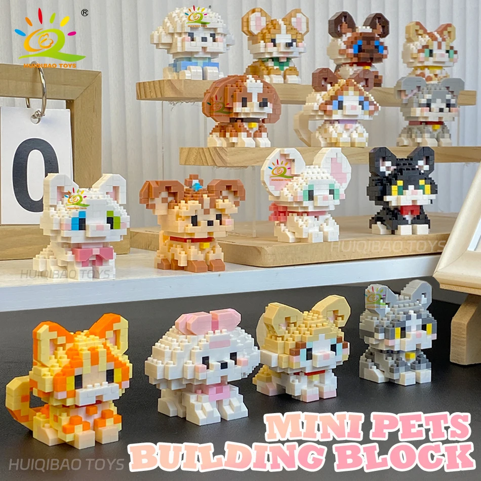 HUIQIBAO MINI Nette Haustier Hund Katze Micro Baustein Modell Set Kinder Stadt Cartoon Tier Diamant Ziegel Pädagogisches Spielzeug für Erwachsene Image