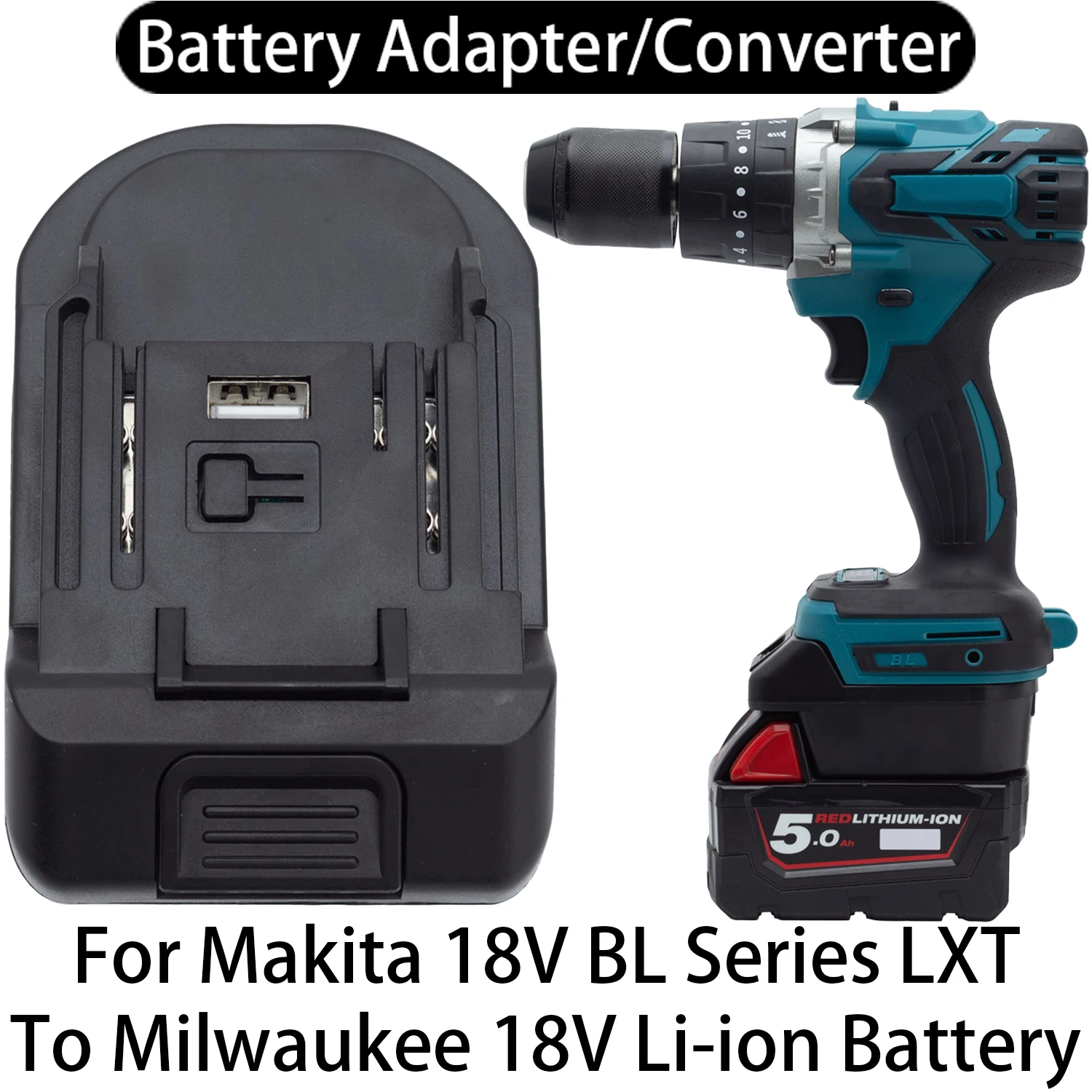 Batterieadapter-Konverter für Makita 18V LXT Li-Ion-Werkzeuge zu Milwaukee 18V Li-Ion-Batterieadapter-Konverter, Zubehör für Elektrowerkzeuge Image