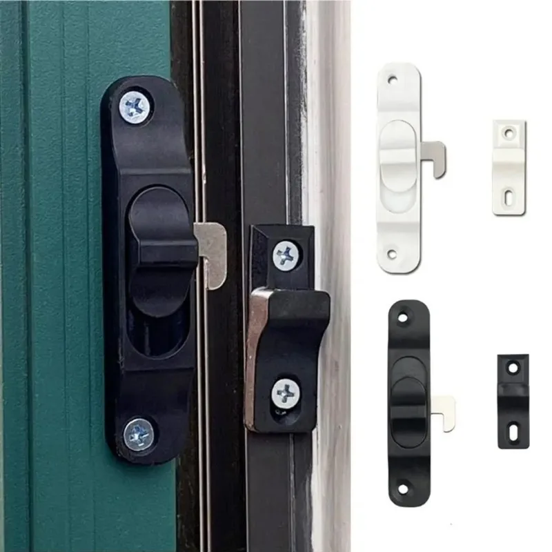 Schiebetürverriegelung, zusammenklappbar, spurlos, Push-Pull-Gitter, Fensterhakenschlösser, Diebstahlsicherung, Schnalle, linker und rechter Universalriegel Image