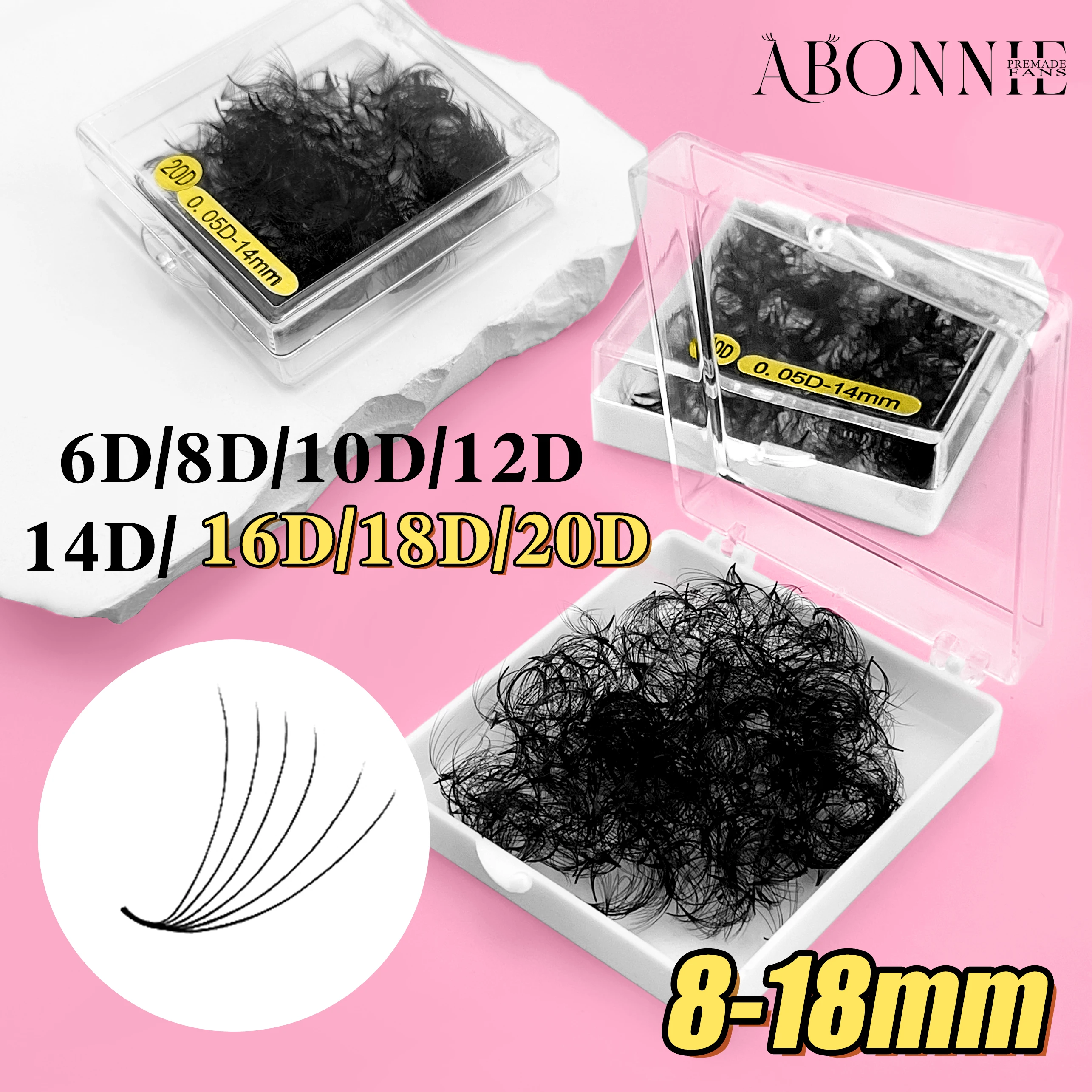 ABONNIE 500 Fächer lose Fächer-Wimpernverlängerungen 6D-20D 8–18 mm spitze Basis vorgefertigte mittlere Stiel scharfe dünne russische Volumenwimpern Image