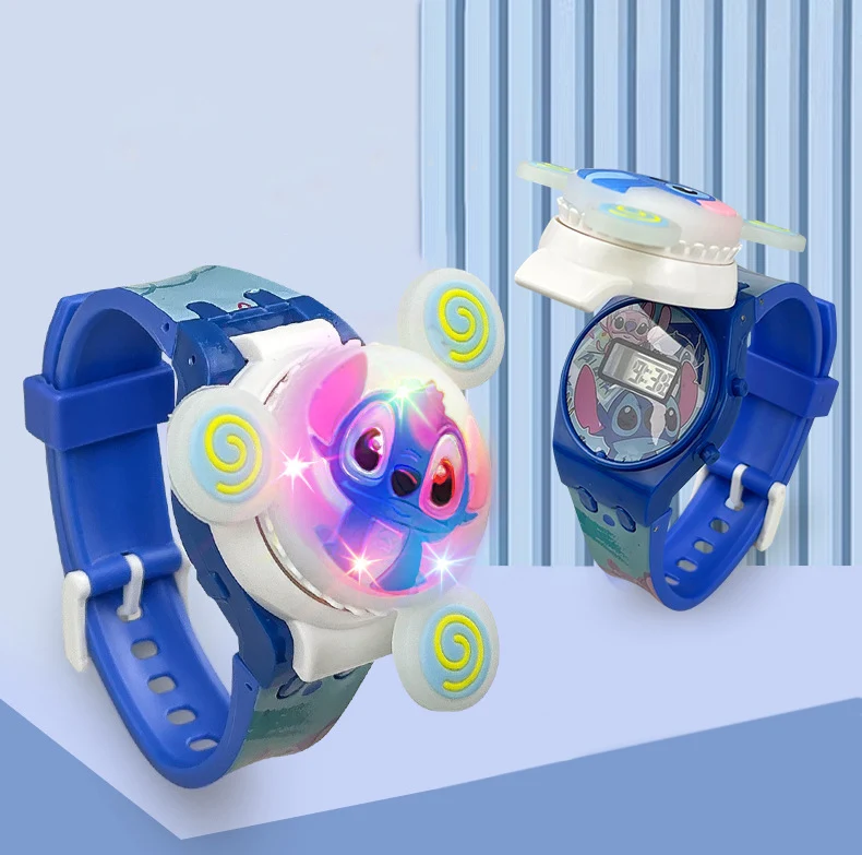 Kreative Gyro Plattenspieler Stich Kinder Uhren für Mädchen Bunte Licht Einhorn Kinder Uhr Jungen Elektronische uhr montre enfant