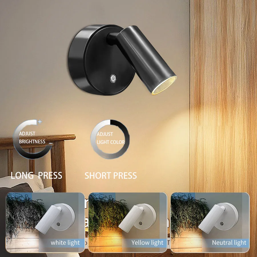 LED-Nachtlichter, Innenwandleuchte, USB wiederaufladbar, Nachtlampe, 3-Lichtfarbe, Wandleuchte, Touch-Schalter, Schlafzimmer-Dekoration, Wandleuchten