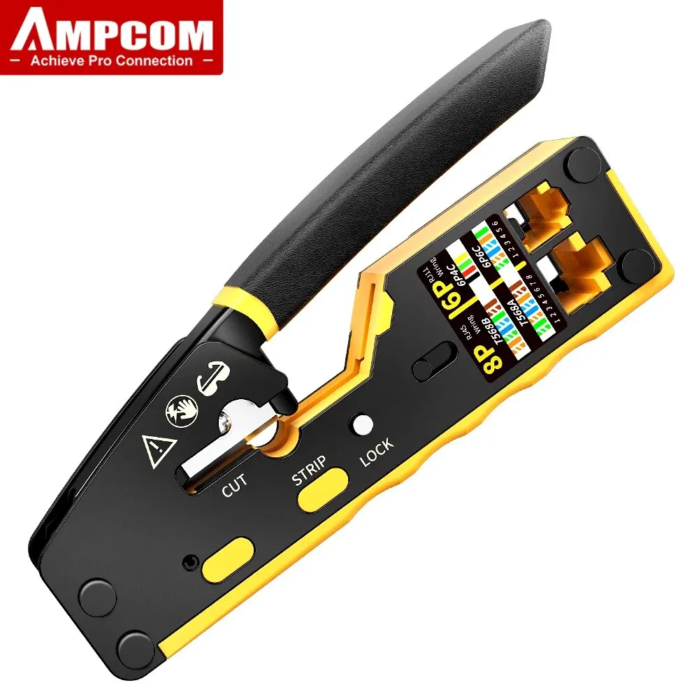 Ampcom-Ez-Typ rj45 Netzwerk crimper-3-in-1 crimp/cut/strip lan cat8/7/6a/6/5e (stp/utp) & rj11/12 tel modulares Kabel (am-6088) Image