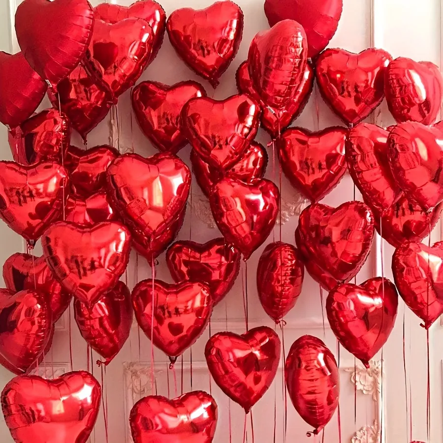 21 Stück rote herzförmige Luftballons, 25,4 cm große Folienballons, Geburtstagsfeier, Hochzeit, Valentinstag, Dekorationszubehör, Herzballons Image