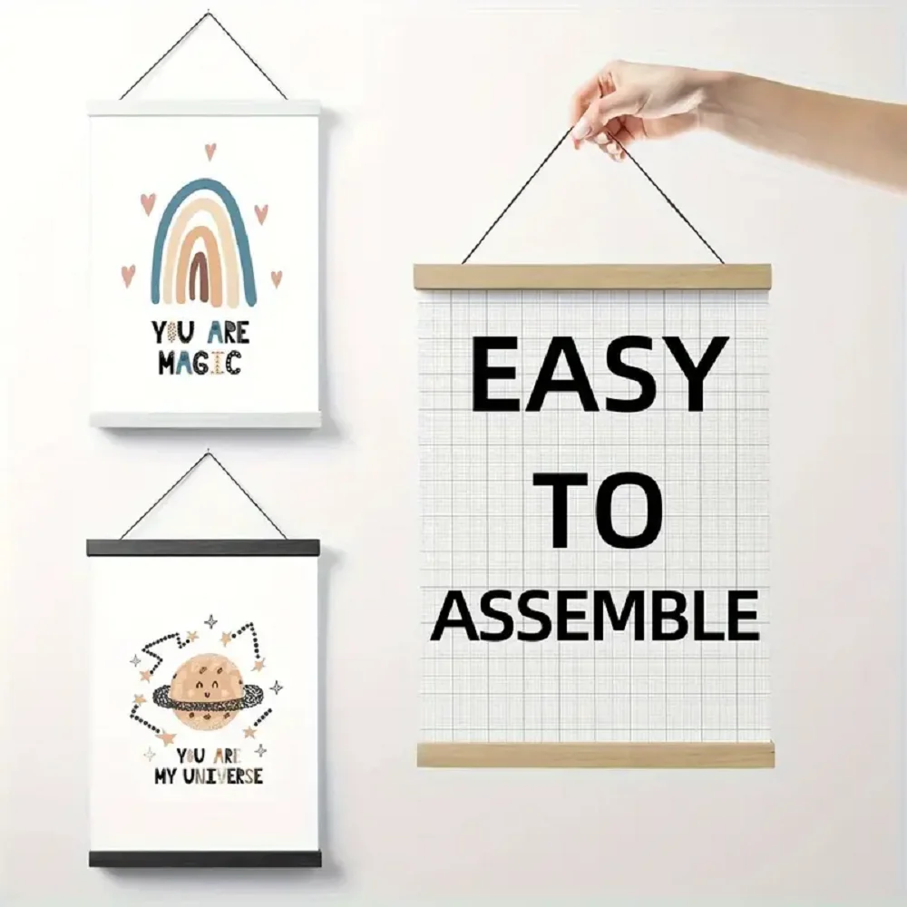 1 Stück Teakholz Magnetische Poster Kleiderbügel Schwarz Weiß Teak 21 30 40 50 cm Wand Fotorahmen Scroll Leinwand Gemälde Rahmen für Bild