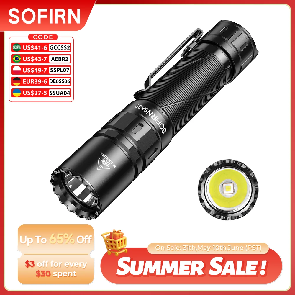 SOFIRN SK30 2800lm Taktische Taschenlampe 392 m SFT70 6500 K LED Licht 21700 USB C Wiederaufladbare Lampe Doppel Schalter Taschenlampe IPX8 Image