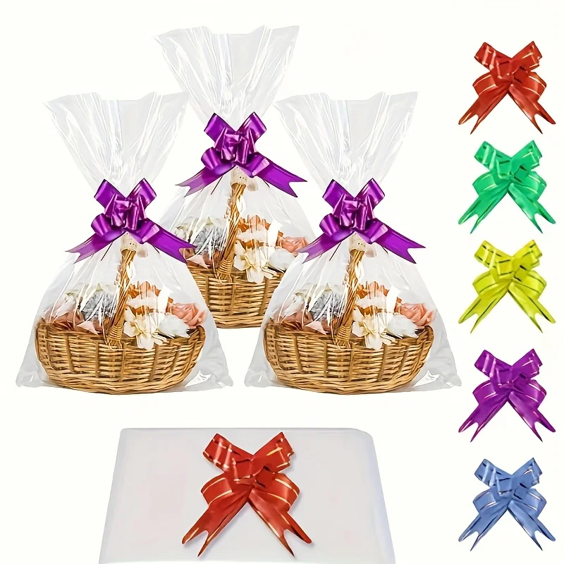 10/30/50 Große Zellophanbeutel 10/30/50 Zugbogen Transparenter Korb Bunte Schleifenkorb Herstellung Weihnachtsgeschenk Muttertagsgeschenk Pac