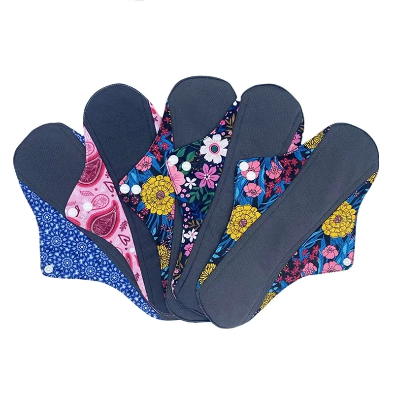 5 Stück kleine, mittelgroße, große, unterschiedliche Periodenzeit, wiederverwendbare Bambus-Menstruationseinlagen, waschbare Damenbinden für Damen und Herren, tägliche Nacht Image