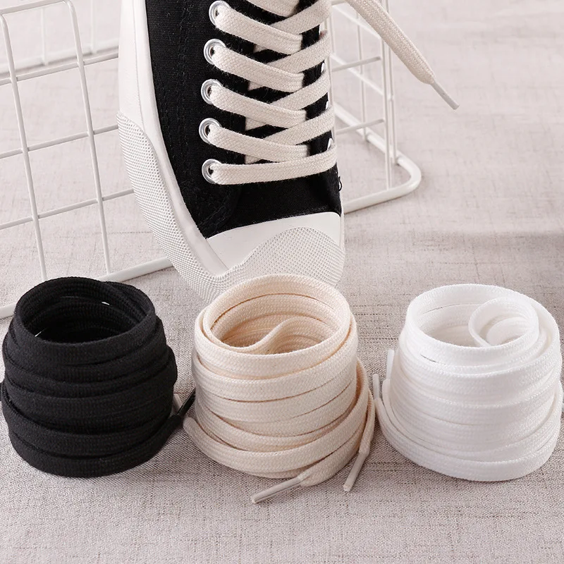 1 Paar Baumwolle Flache Schnürsenkel Sneakers Canvas Schnürsenkel Damen Herren Schnürsenkel Weiß Schwarz Beige Klassische Schnürsenkel für Schuhe Saiten