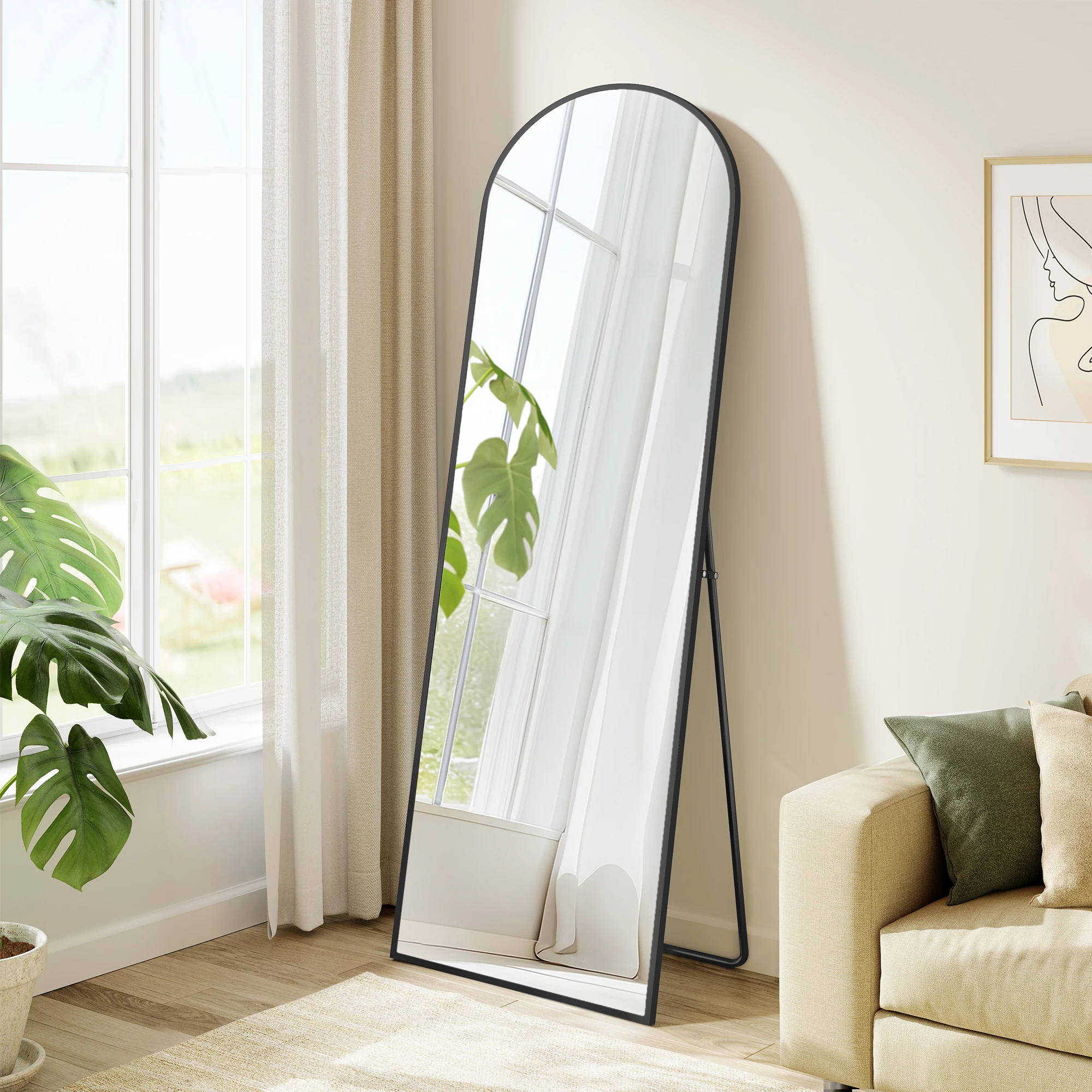 SONGMICS Ganzkörperspiegel, 150 x 40 cm, bogenförmiger Standspiegel, Rahmen aus Aluminiumlegierung, Hartglas, für Schlafzimmer