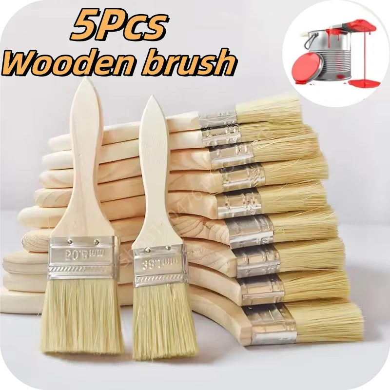 5 Stück hochwertige Pinsel mit Holzgriff, Grillpinsel, 1–6 Zoll, Künstler-Malpinsel für Wand und Möbel, Pinsel Image