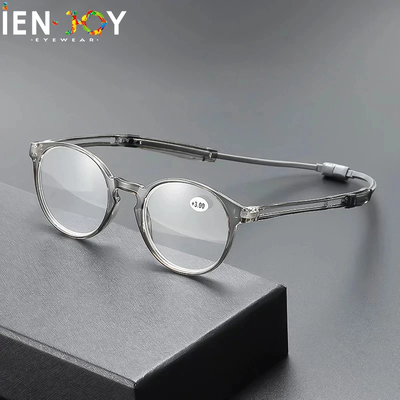 IENJOY Magnetische Lesebrille mit Hals hängende Lesebrille mit Magnet für Männer und Frauen, runde Rahmen, Lesegerät 1.0 2.0 Image