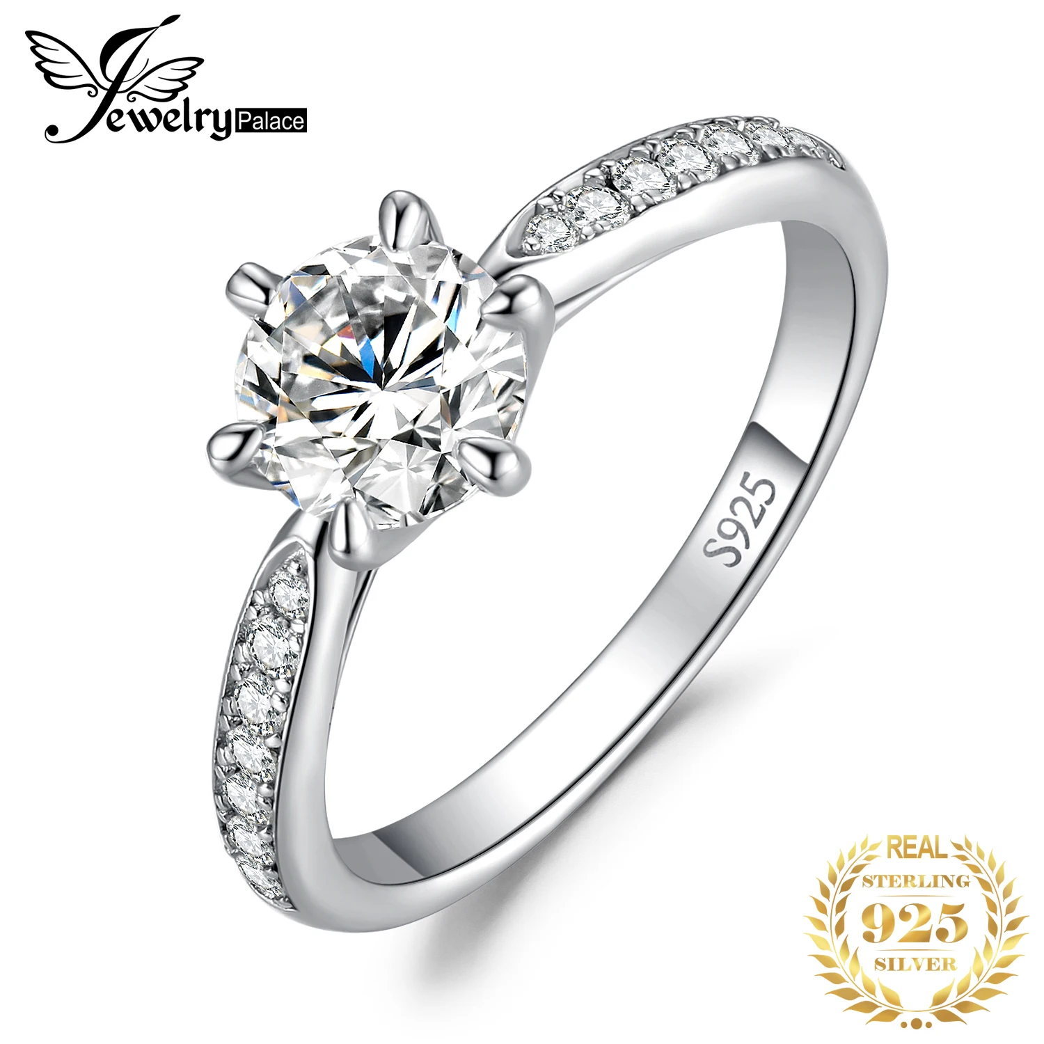 JewelryPalace 5A CZ Solitär, klassisches Design, 925er Sterlingsilber, Hochzeit, Verlobungsring für Frau, Jahrestagsgeschenk, edler Schmuck Image
