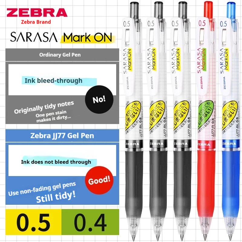 ZEBRA SARASA Mark ON Gelstift, JJ77 Anti-Bleed, schnell trocknend, 0,5/0,4 mm schwarze/rote/blaue Tinte für Hausaufgaben, Notizen machen, Japan hergestellt Image