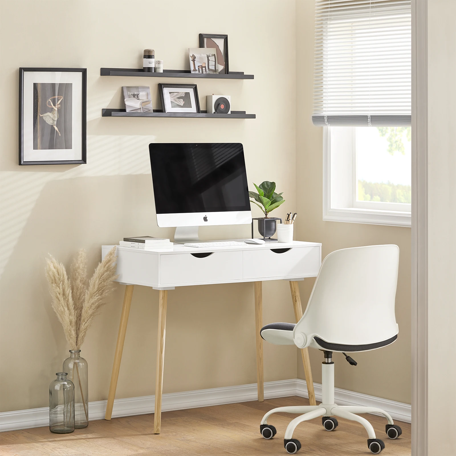 SoBuy FWT40-WN Schreibtisch mit 2 Schubladen Tisch Computertisch Kinderschreibtisch Bürotisch, weiß/Natur BHT ca: 90x77x45cm