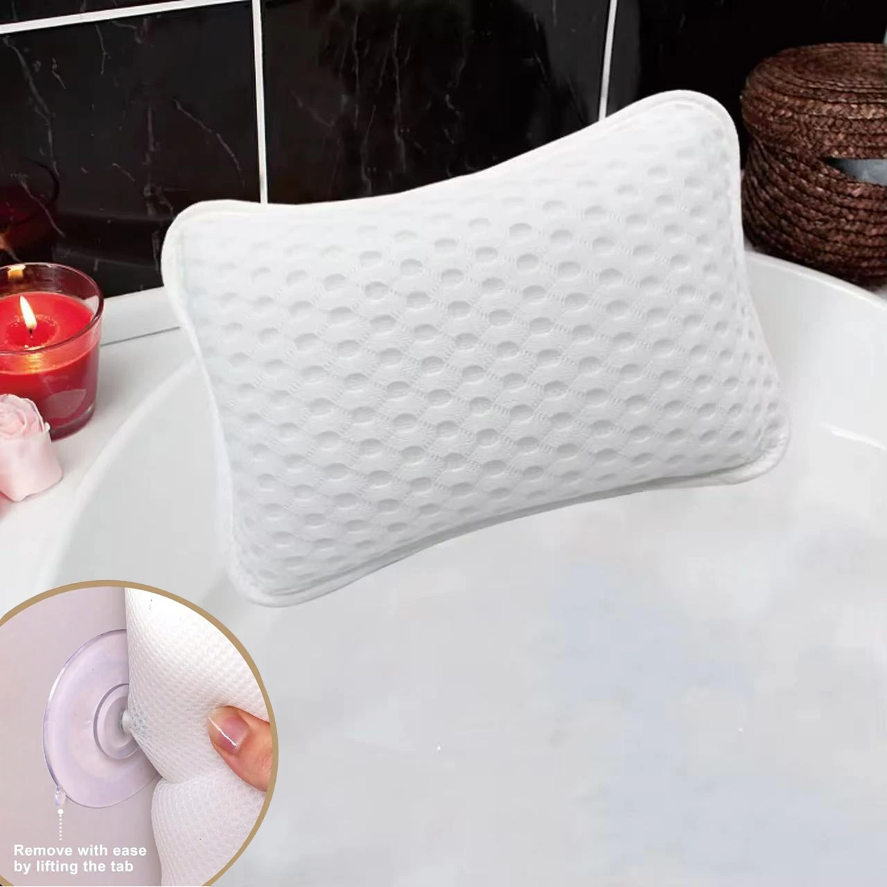 1PC Badewannenkissen, Badezimmer-Duschkopfstütze, SPA-Badewannenkissen, unterstützendes Kopf- und Nackenkissen, maschinenwaschbar Image
