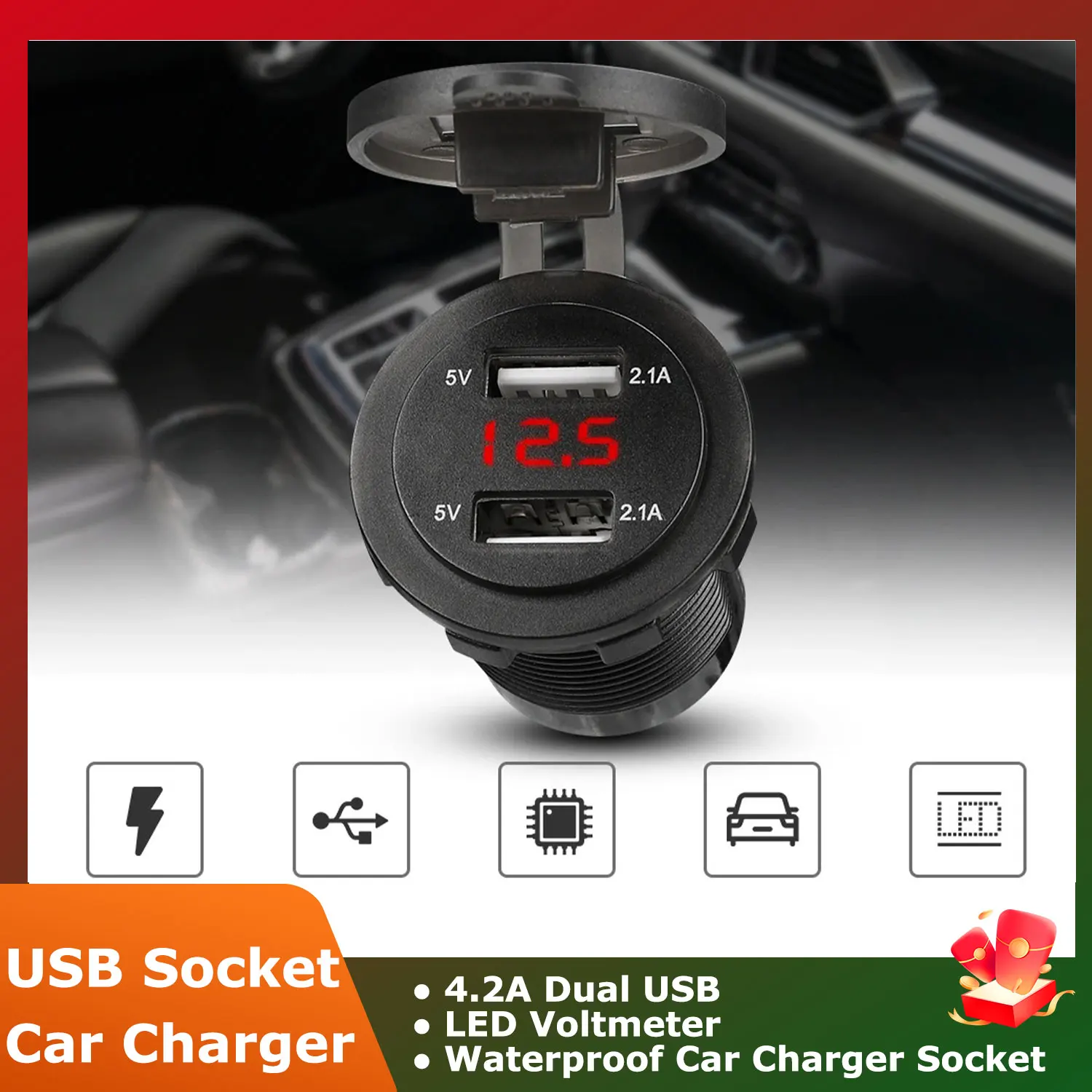 USB Ladegerät Buchse Dual QC 3,0 Für Auto Motorrad Mit Voltmeter Auto Ladegerät Steckdose Wasserdicht für 12V/24V Auto Boot