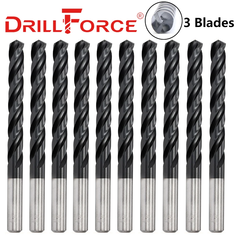 10PCS 3mm-12,5mm M35 HSSCO Kobalt TiAlN Bohrer HSS 3 Flöten Spiralbohrer Für edelstahl (3/4/5/6/7/8/9/10/11/12,5mm) Image