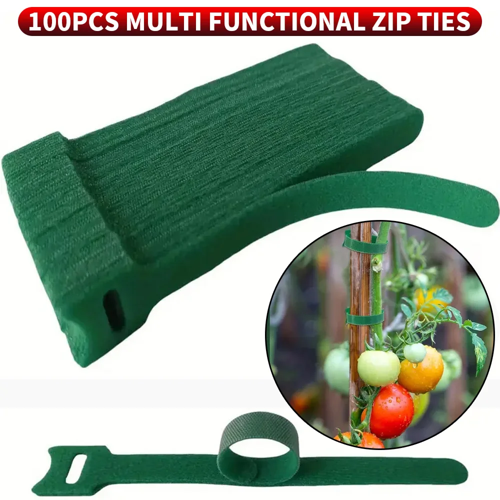 100 Stück Kabelbinder mit Klettverschluss, Pflanzenbinder, rutschfeste Gartenbinder, geeignet für Gartenarbeit, Heimdekoration usw Image