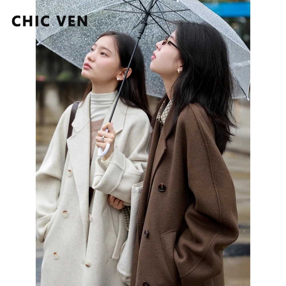 CHIC VEN Frauen Lange Woolen Mantel Lose Beiläufige doppelseitige Weibliche Oberbekleidung Zweireiher Damen Topcoat Herbst Winter 2025 Image