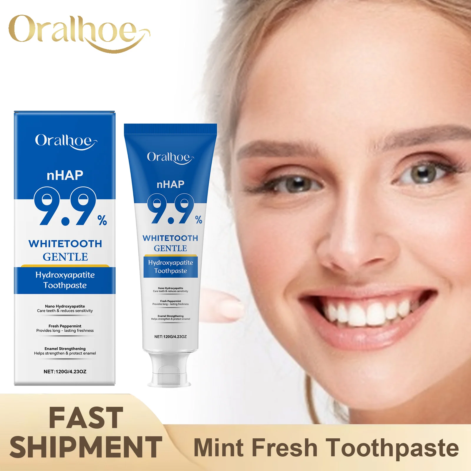 Hydroxyapatit-Zahnpasta, Zahnschmelz-Reparatur, Zahnflecken, Reinigung, Entfernung von Mundgeruch, Dental-Bogging, Verhinderung von Parodontitis Image