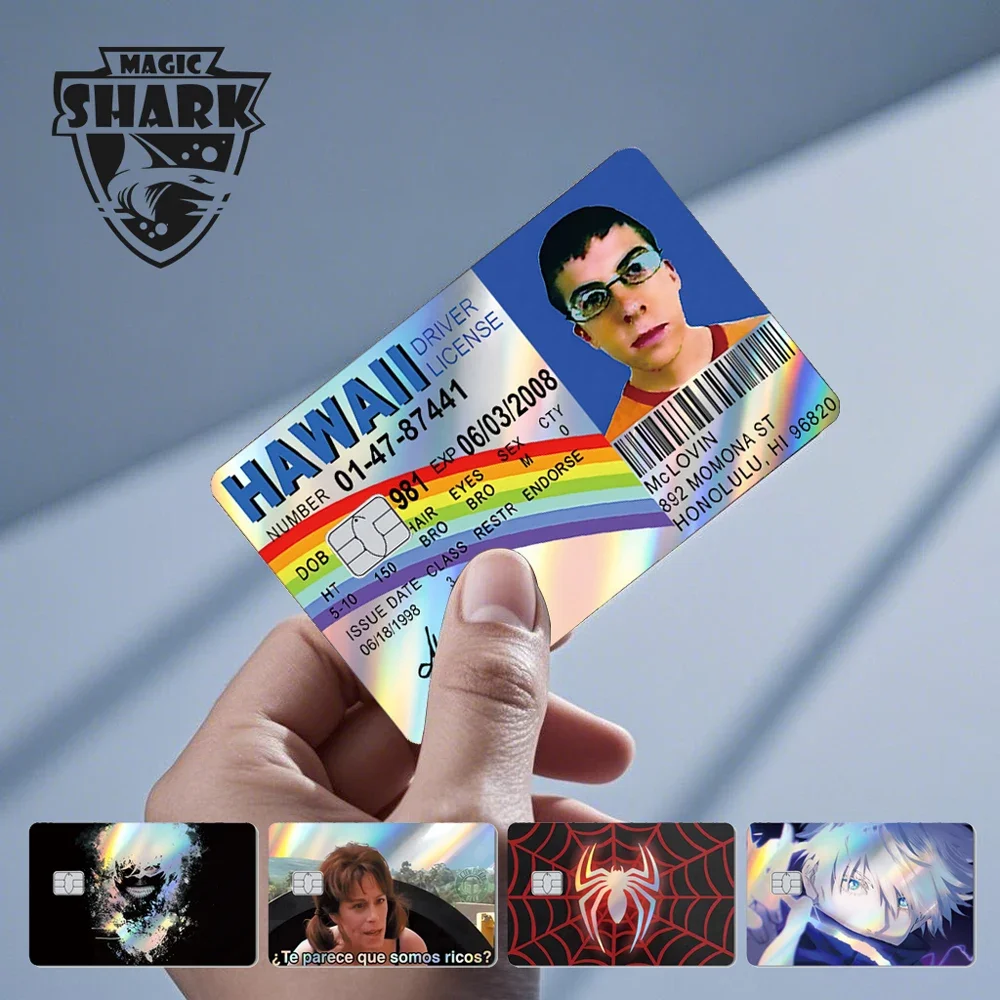 Magic Shark Mcloving Spider Anime Shinny Laser Holographic Matte Skin Film Aufkleber für Debit Bank Kreditkarte
