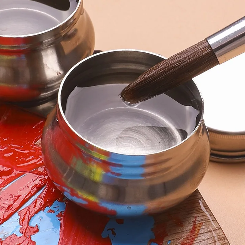 Edelstahl Single/Double Dipper Palette Cup Ölbehälter Farbe Megilp Turpentine Solvent Container mit Schraubverschluss Art.-Nr Image