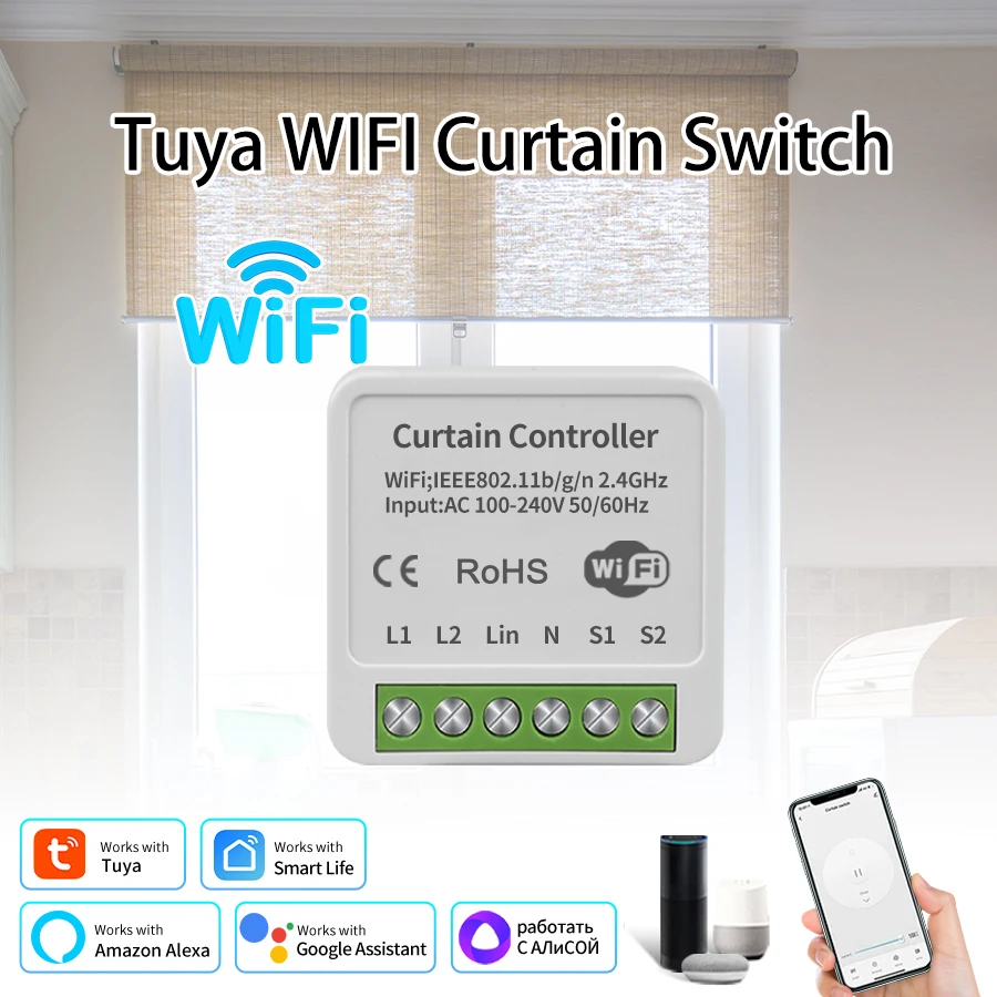 Tuya Smart Wifi Vorhang Schalter Modul Automatische für Rollos Shades Roll Garage Tür Projektor Alexa Google AC 100-240V