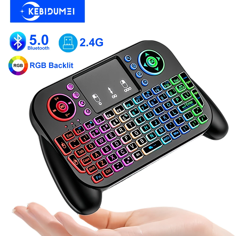 2,4 G kabellose Tastatur mit Touchpad, RGB-Tastatur mit Hintergrundbeleuchtung, wiederaufladbare Mini-Tastatur, Bluetooth 5.0-Tastatur für Android TV Box Image