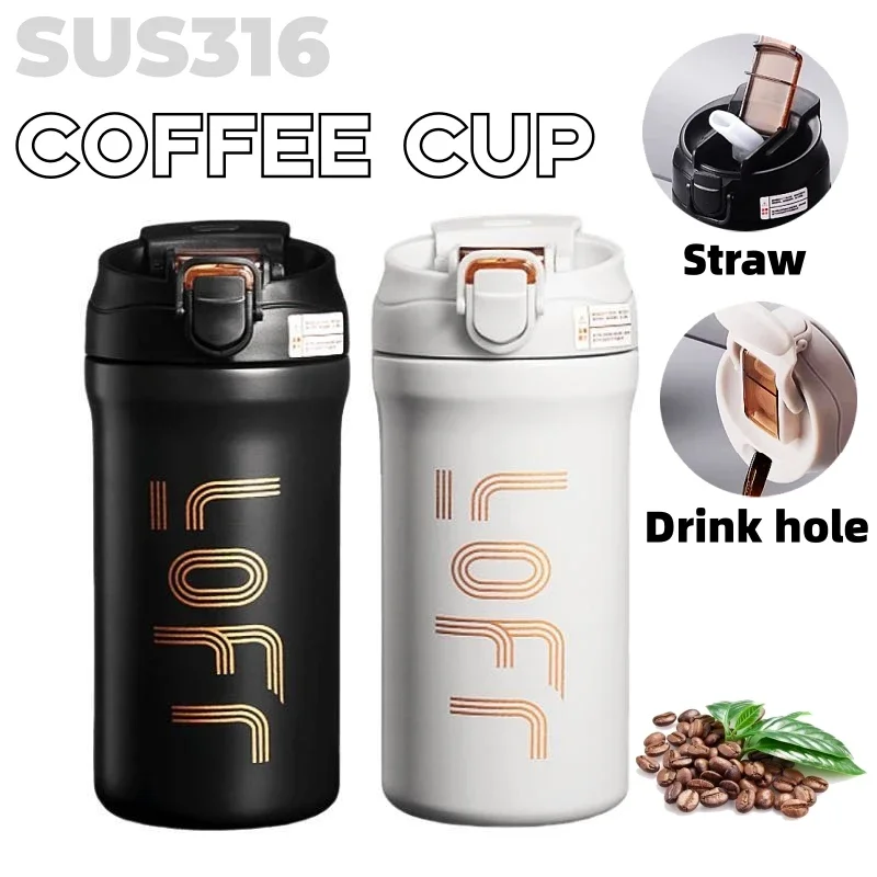 600 ml/21 Unzen Thermo-Kaffeetasse mit Strohhalm, doppelwandig, isoliert, Sublimations-Tumble, auslaufsichere Wasserthermoskanne, tragbare Kaffeetasse Image