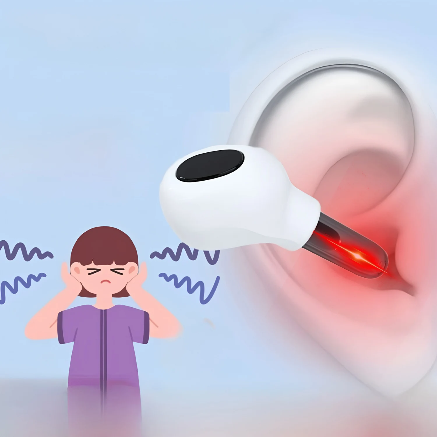 1 Stück Schmerzfreies 650nm Rotlicht-Otoliegeriechtherapiegerät - Ohrenpflegeinstrument für Tinnitus, Mittelohrentzündung & Taubheit Image