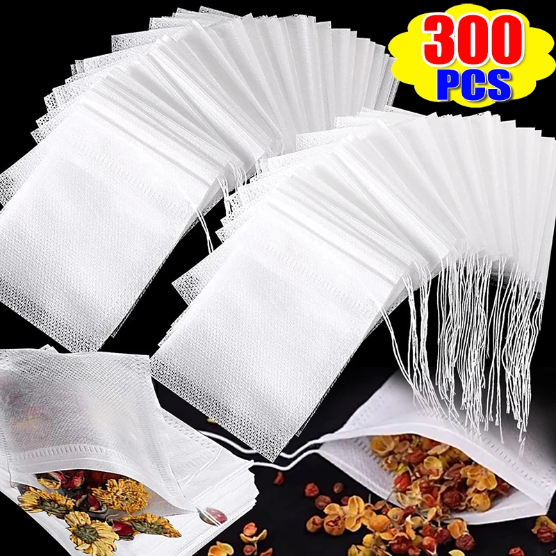 300/50PCS Einweg Tee Taschen Vlies Stoff Kordelzug Tee-ei Gewürz Lose Tee Kaffee Dichtung Filter Mesh Tasche küche Werkzeuge Image
