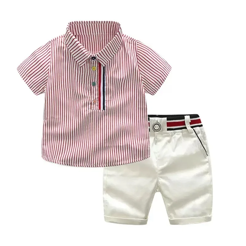 Sommer Jungen Kleidung Set Baumwolle Gestreiften Kurzarm Revers Hemd Hosen 2Pcs Anzug Für 2-6 Jahre Kinder Casual outfits Elegante Anzug