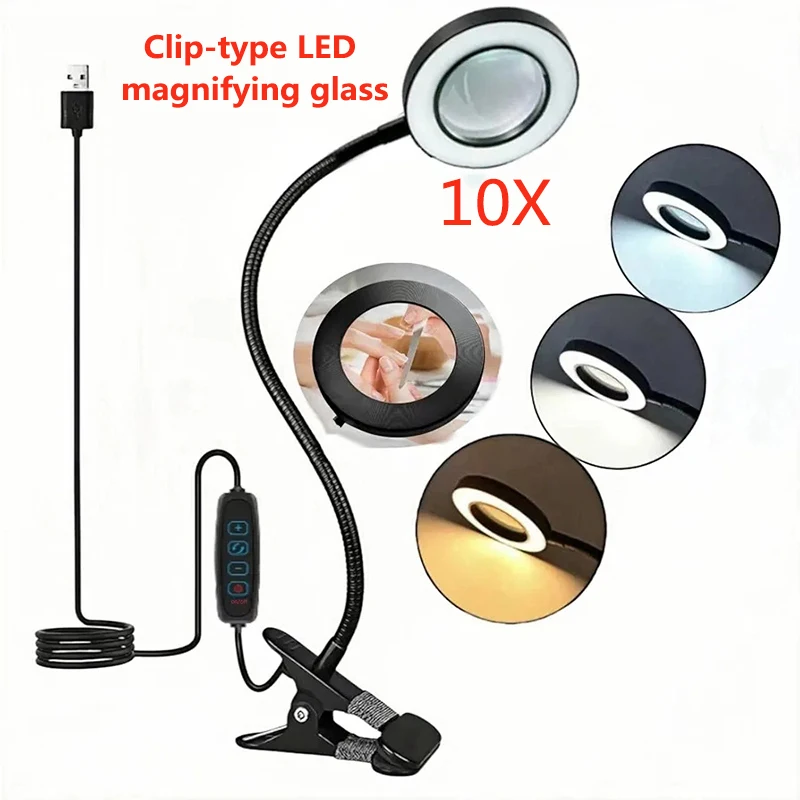 10-fache Lupe mit 3 Farbmodi, LED-beleuchtete Schreibtischlampe, LED-Lupenlampe zum Lesen, Basteln, Malen, Naharbeiten