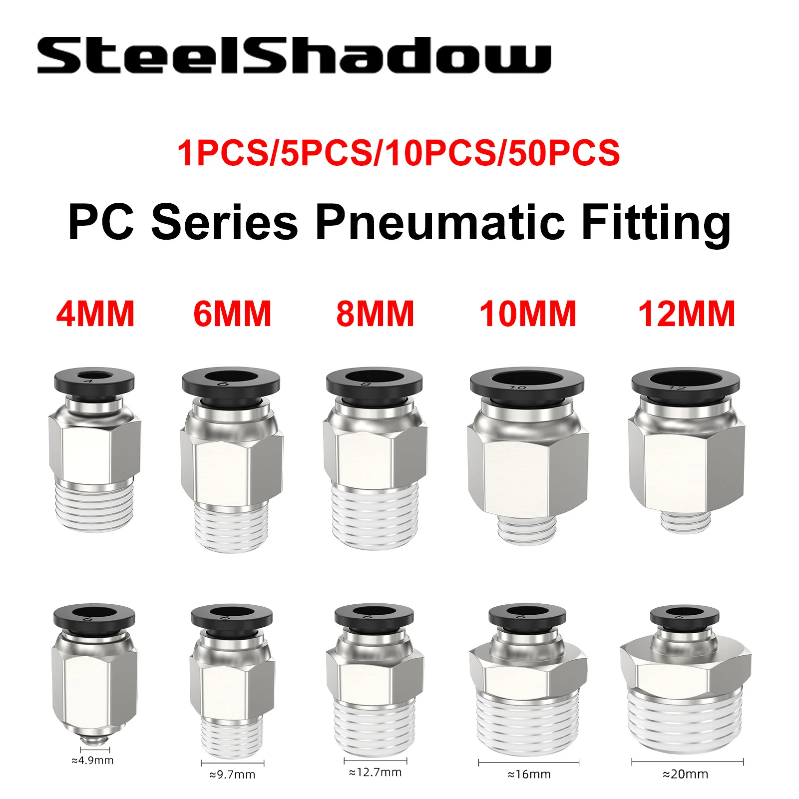 Trachealer Schnellverbinder PC4-M5/6-01/8-02, gerader Schnellverbinder mit Außengewinde, pneumatischer Anschluss, Luftventil mit Außengewinde Image