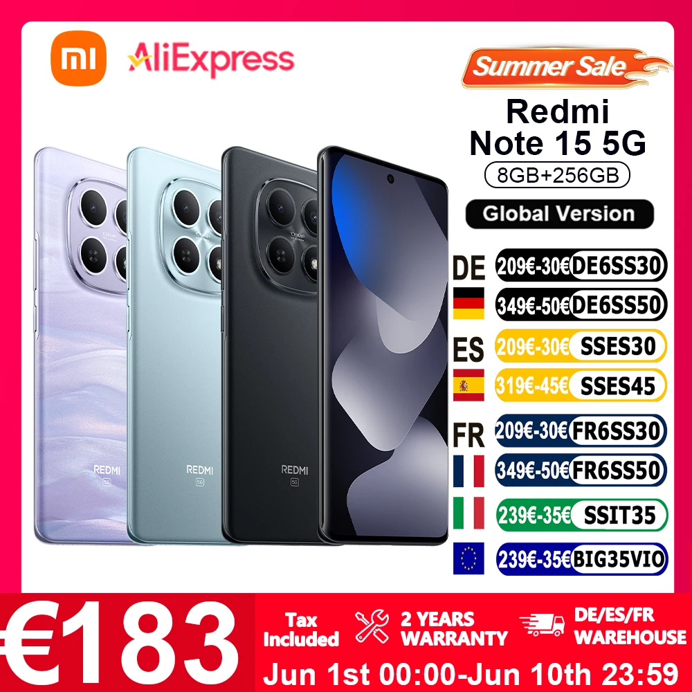Globale Version Xiaomi Redmi Note 15 5G Smartphone 5G 6,77 Zoll FHD Snapdragon ® 6 Gen 3 108MP IP66 5520mAh Akku 45W Ladefunktion NFC Xiaomi Image