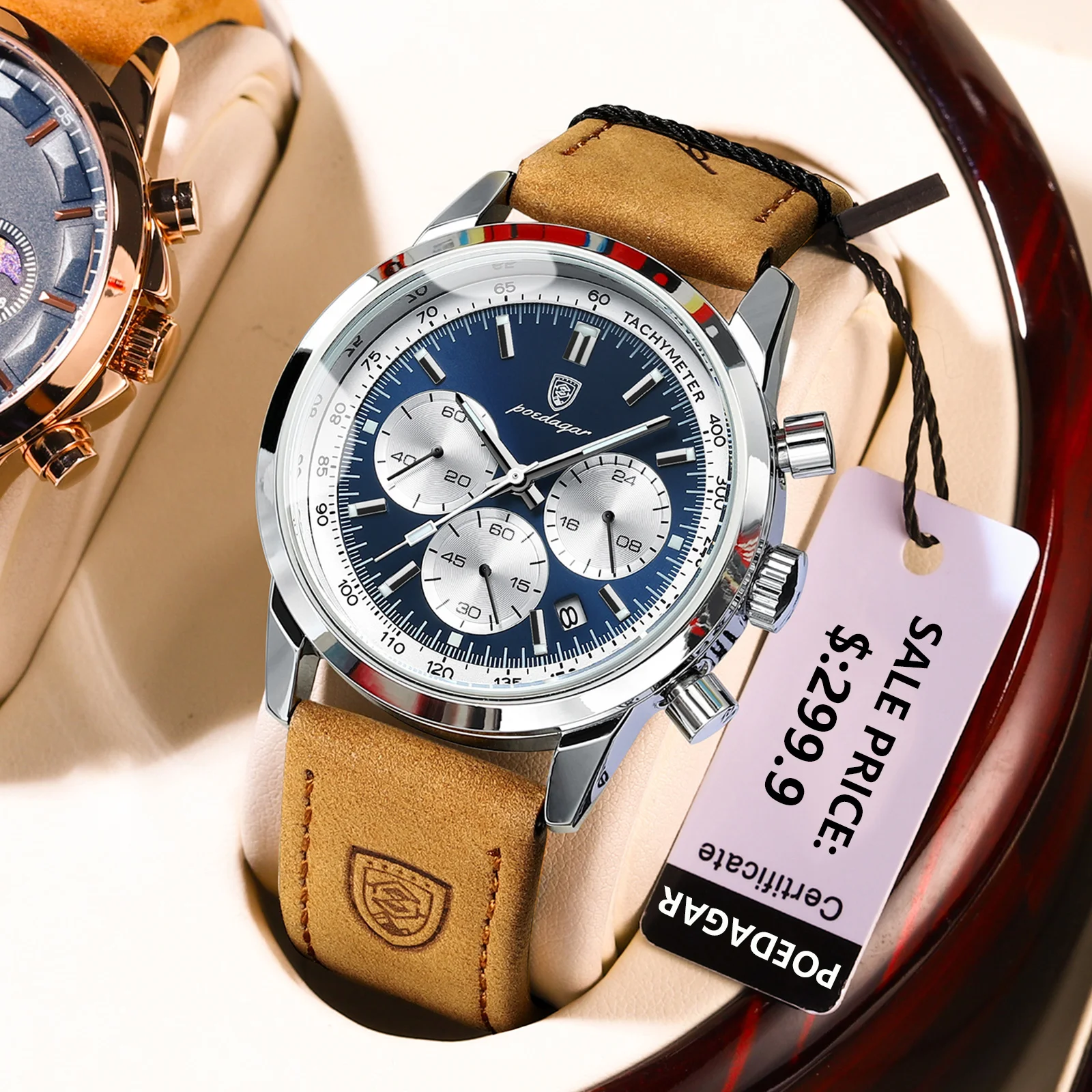 POEDAGAR Top Marke männer Quarzuhr Wasserdicht Leucht Chronograph Military Mann Uhr Luxus Mode Leder Uhren Für Männer Image