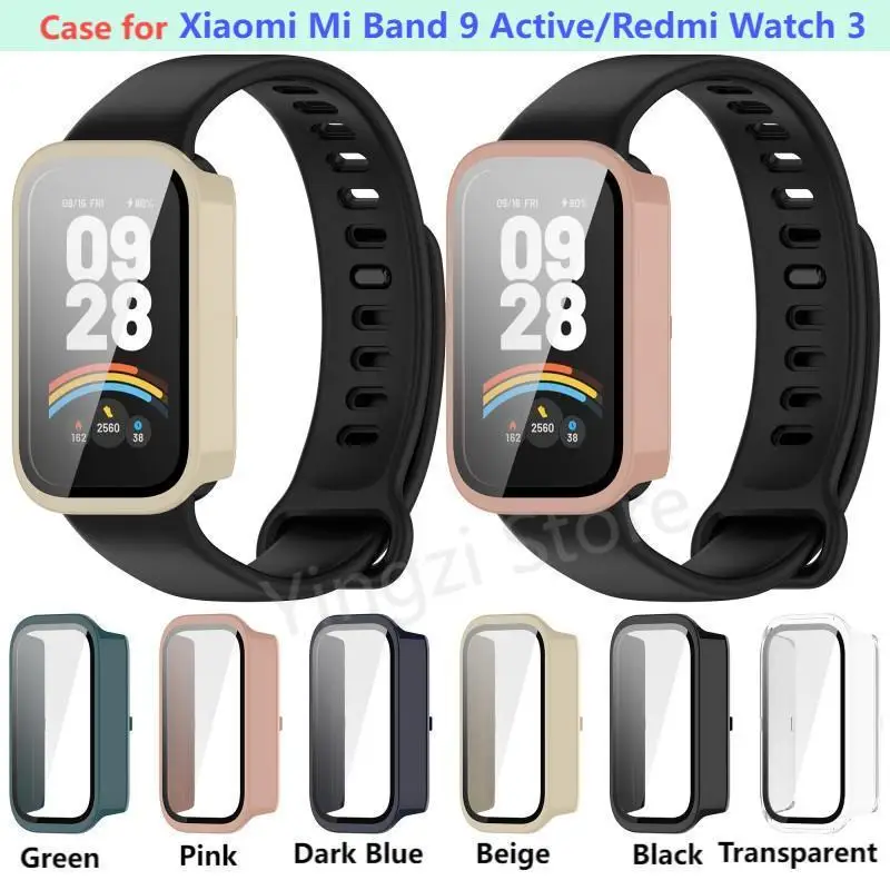 PC + Gehärtetes Glas Hülle für Xiaomi Mi Band 9 Active Smartwatch Band Displayschutzfolie Abdeckung Bumper Shell für Redmi Band 3 Accesso Image