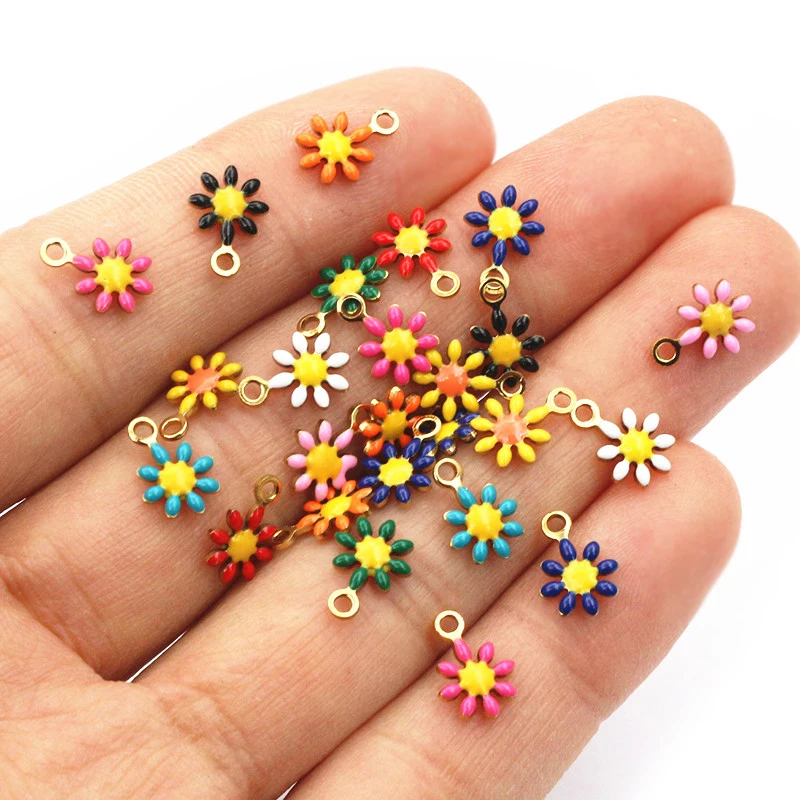 20 Stück 10x7mm kleine Blumen-Charms Anhänger Emaille Edelstahl DIY Schmuck Herstellung Zubehör-Erkenntnisse für Halsketten Ohrringe Image